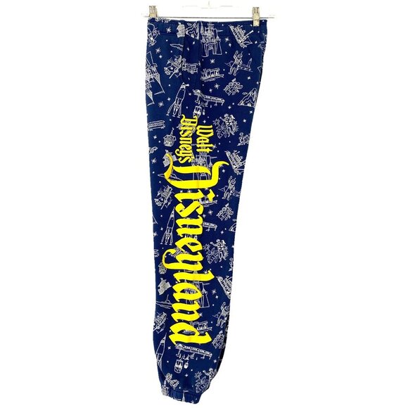 Disney 100 Disneyland Resort Sweat Pants Adult Unisex size XS Blue Yellow - Picture 3 of 13
